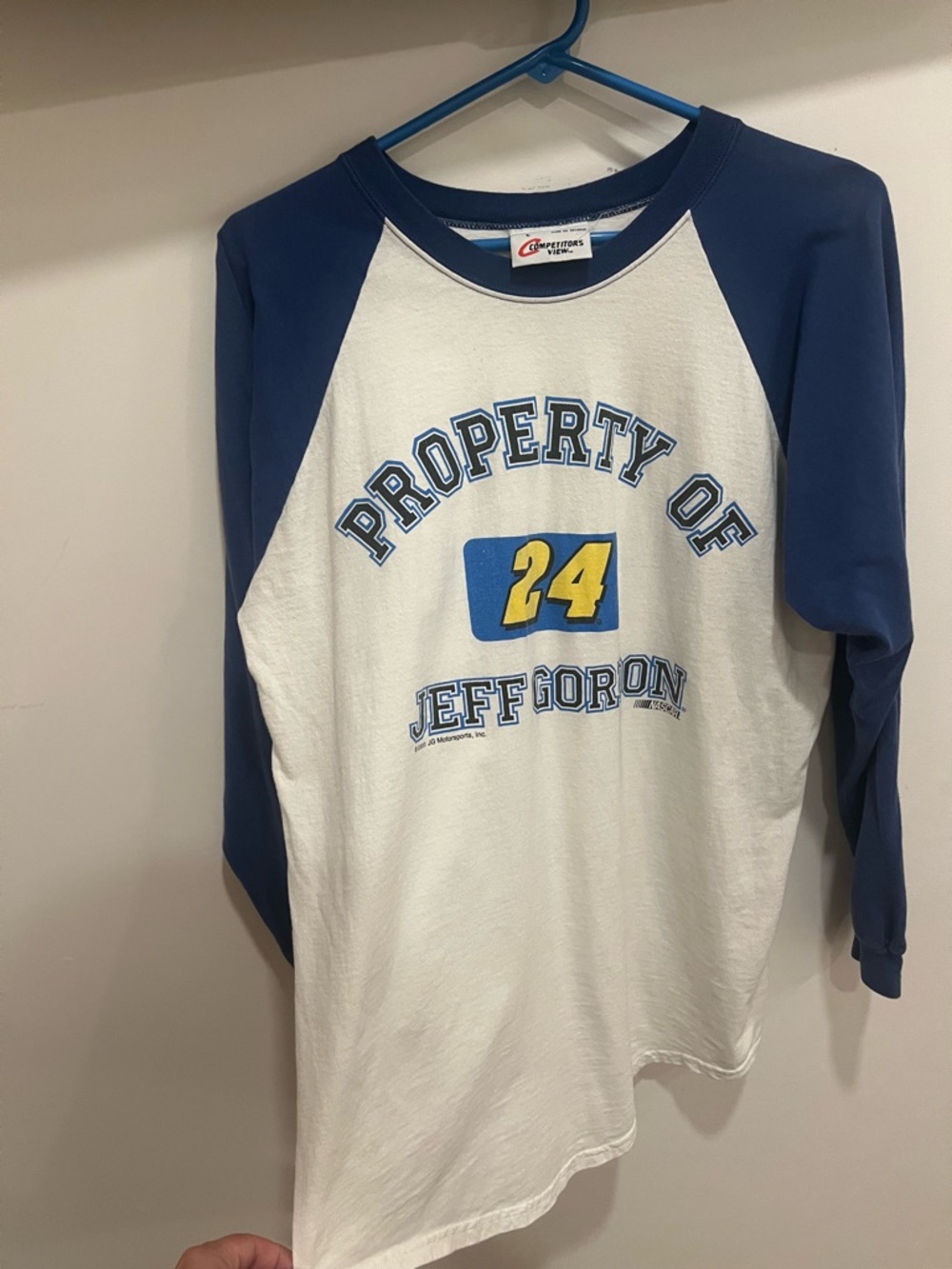 Property Of 24 Jeff Gordon Raglan Baseball Tee - Blue & White